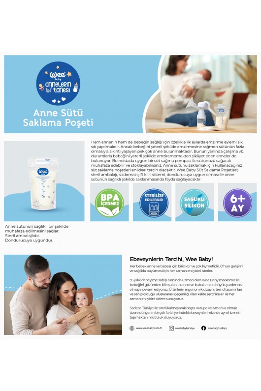 WEE ANNE SÜTÜ SAKLAMA POŞETİ 350ML 25Lİ WEE ANNE SÜTÜ SAKLAMA POŞETİ 350ML 25Lİ